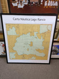 Carta Náutica Lago Ranco con marco negro, batimetría oficial con islas y profundidades del lago