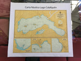 Carta Náutica Lago Calafquén 70x60 cm sin marco, con paneles de detalle de Puerto Calafquén y Coñaripe