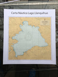 Carta Náutica Lago Llanquihue 70x70 cm sin marco, batimetría oficial con detalle de profundidades y costa