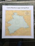 Carta Náutica Lago Llanquihue 70x70 cm sin marco, batimetría oficial con detalle de profundidades y costa