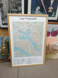 Mapa IGM Lago Panguipulli con marco madera, cartografía oficial con detalle de la forma del lago y localidades
