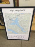 Mapa IGM Lago Panguipulli con marco negro, cartografía oficial con detalle de la forma del lago y localidades