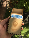 Caja de madera Mapas del Sur con Trekking Santiago, packaging artesanal con logo grabado