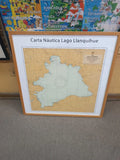 Carta Náutica Lago Llanquihue 70x70 cm con marco negro, batimetría detallada del segundo lago más grande de Chile