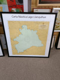 Carta Náutica Lago Llanquihue 70x70 cm con marco negro, batimetría detallada del segundo lago más grande de Chile