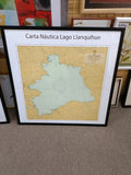 Carta Náutica Lago Llanquihue 70x70 cm con marco negro, batimetría detallada del segundo lago más grande de Chile