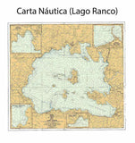 Carta náutica lago Ranco con curvas de profundidad, 60x70 cm, con marco negro